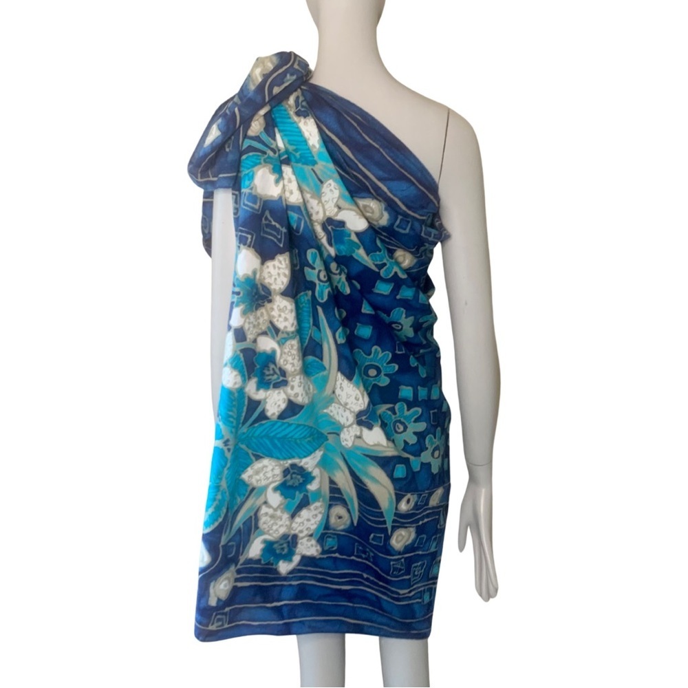 HP🎉 SAKS FIFTH AVENUE Swim Coverup Pareo Wrap Large Scarf Cotton Tropical Floral - Picture 9 of 16